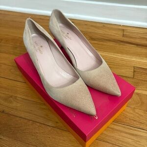 Kate Spade Melanie Blush Glitter Suede Kitten Heels Size 8 Wedding Shoes